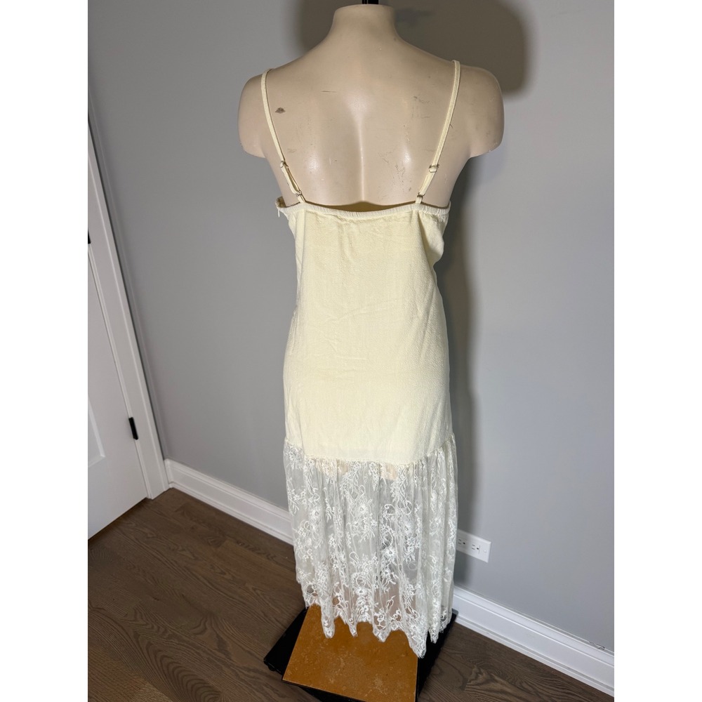Petal + Pup Womens Lace Hem Midi Dress Yellow Linen Blend US L - Picture 5 of 8